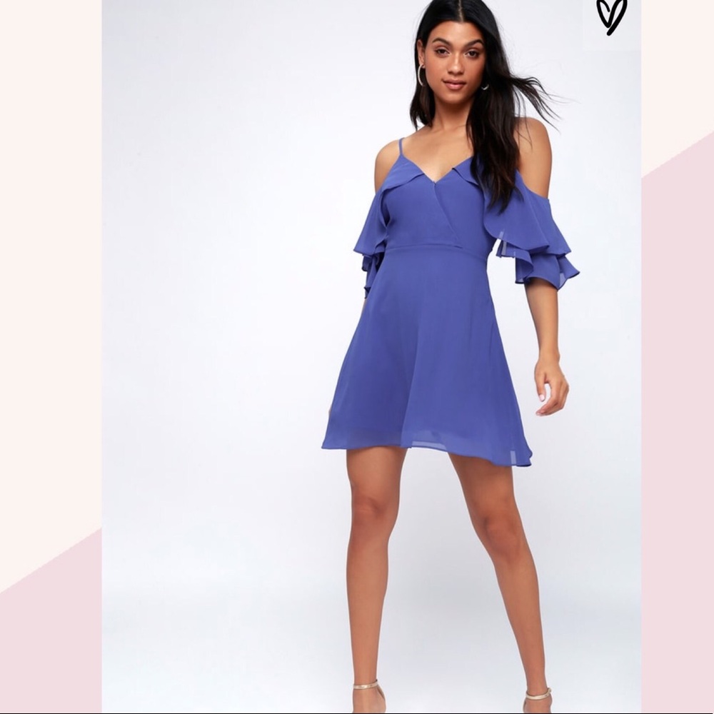 COBALT BLUE OFF-THE-SHOULDER SKATER DRESS